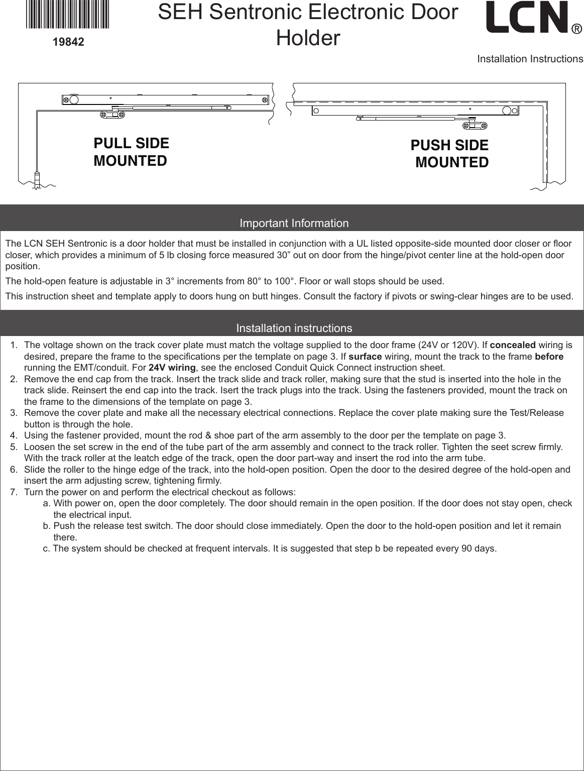 Page 1 of 4 - LCN  SEH Sentronic Electric Door Holder Installation Guide LCNSEHinstallationinstructions