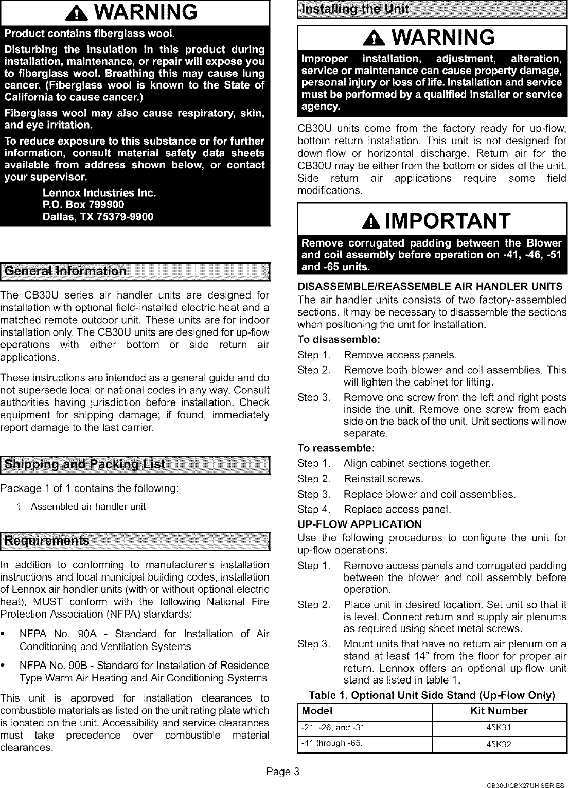 Page 3 of 12 - LENNOX  Air Handler (indoor Blower&evap) Manual L0805327