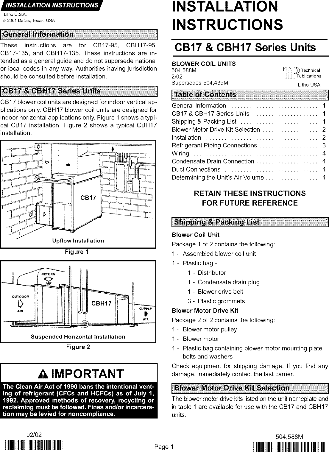 LENNOX Air Handler (indoor Blower&evap) Manual L0805360