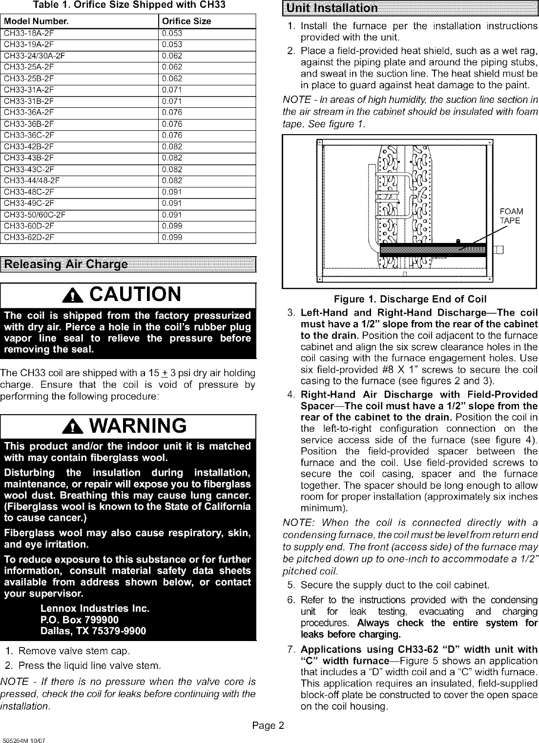 Page 2 of 8 - LENNOX  Evaporator Coils Manual L0806274