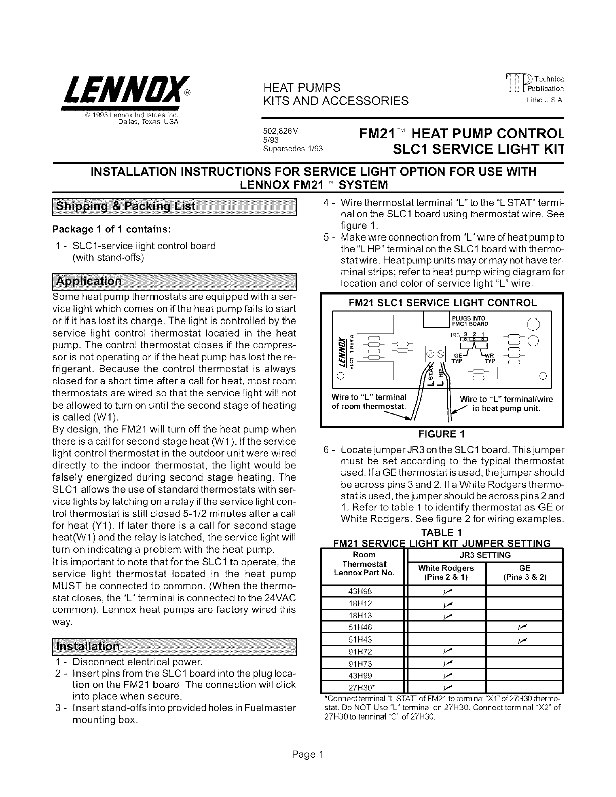 LENNOX Controls And HVAC Accessories Manual L0806365