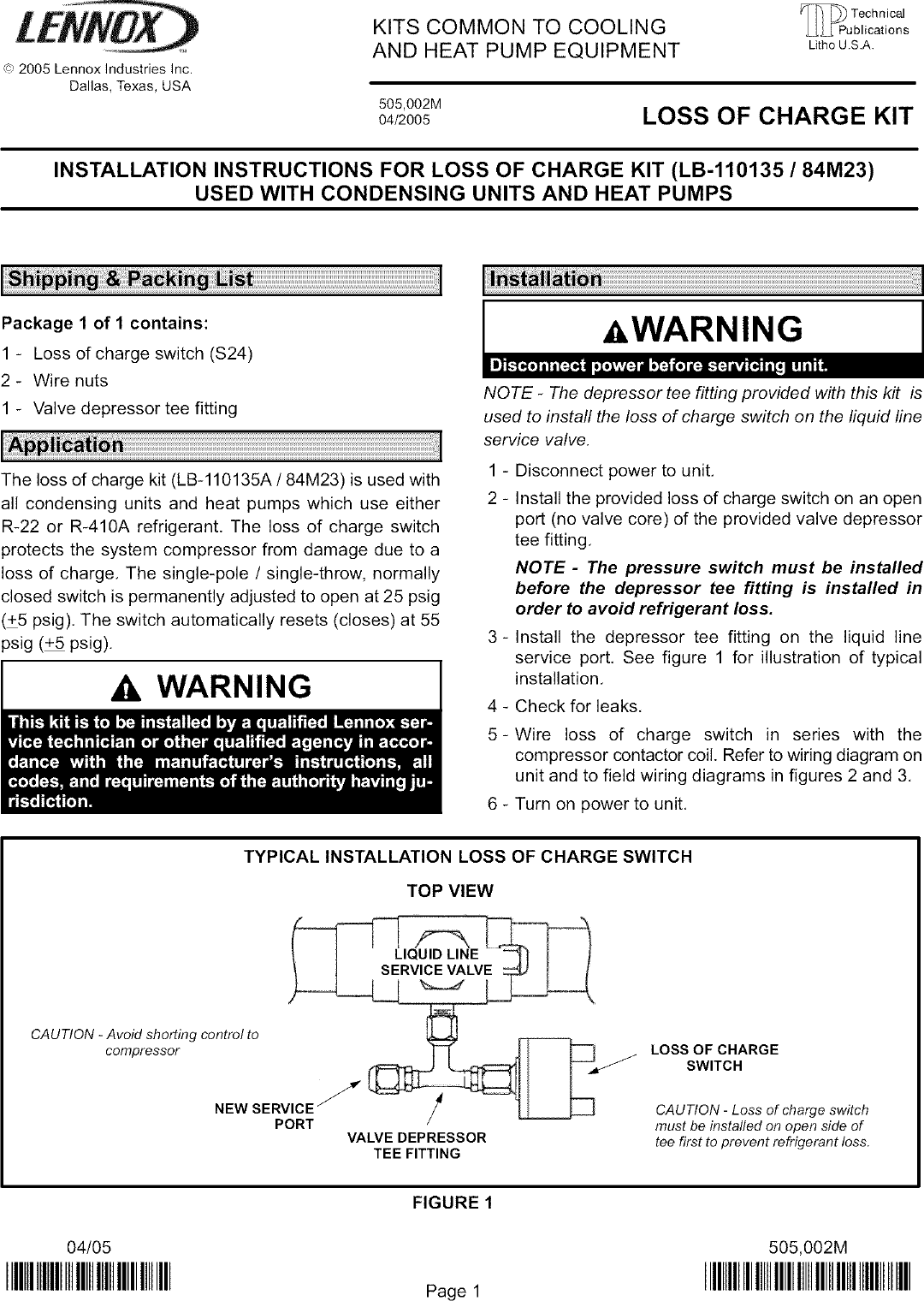 Page 1 of 2 - LENNOX  Air Conditioner/heat Pump(outside Unit) Manual L0806427