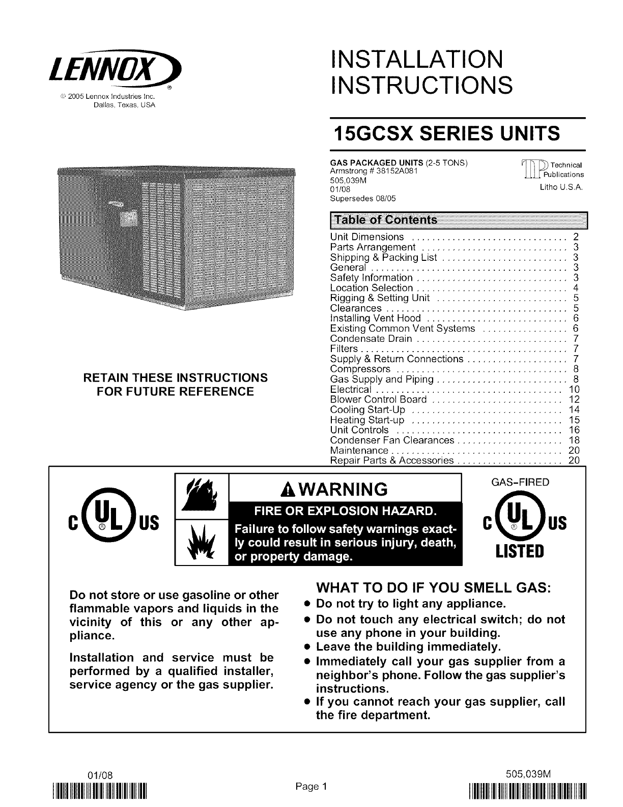 LENNOX Package Units(both Units Combined) Manual L0806697