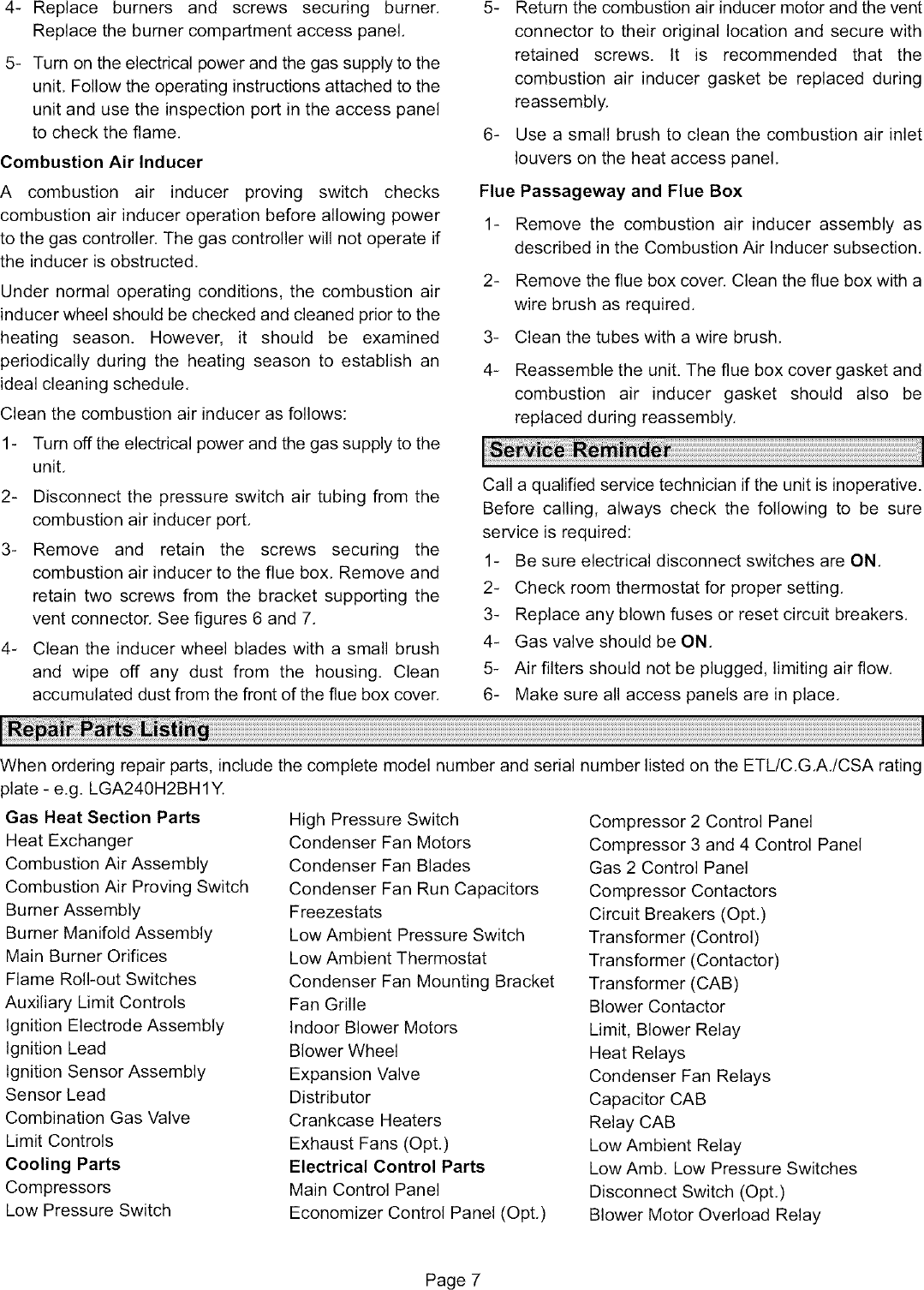 Page 8 of 8 - LENNOX  Package Units(both Units Combined) Manual L0806704