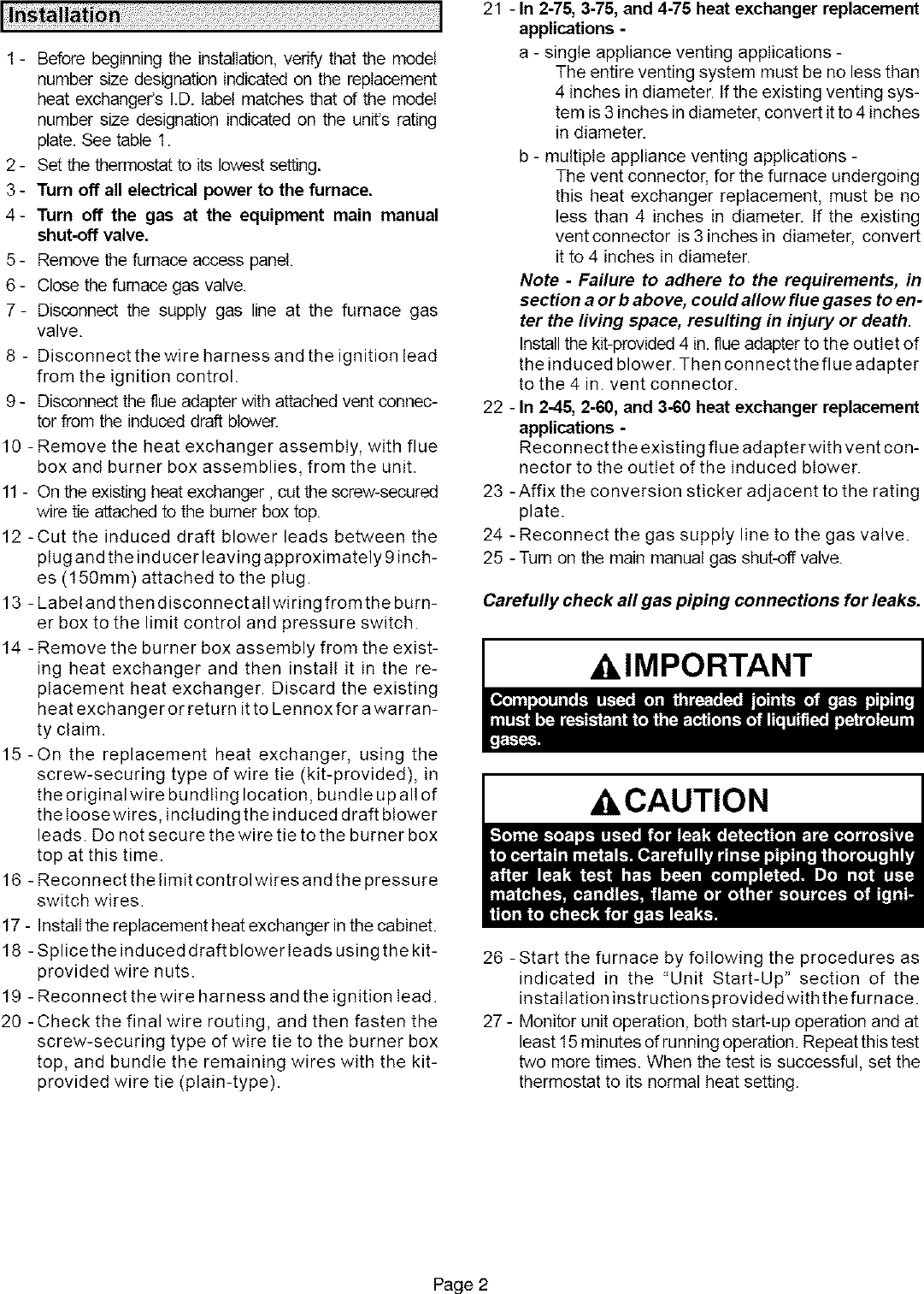 Page 2 of 2 - LENNOX Furnace/Heater, Gas Manual L0806908