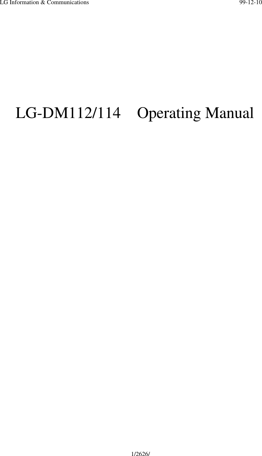 LG Information &amp; Communications 99-12-101/2626/  LG-DM112/114  Operating Manual