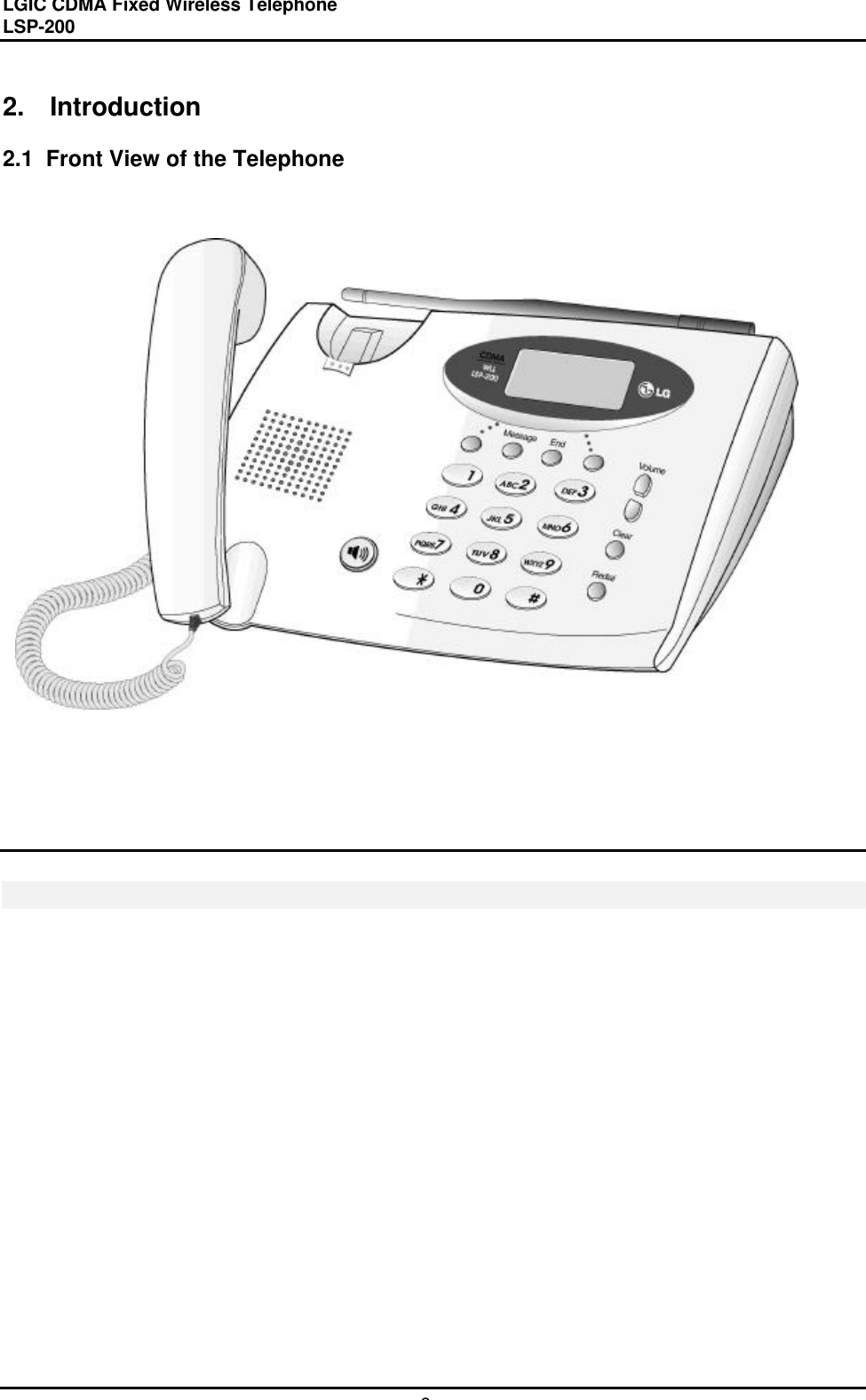 LGIC CDMA Fixed Wireless TelephoneLSP-20092. Introduction2.1  Front View of the Telephone