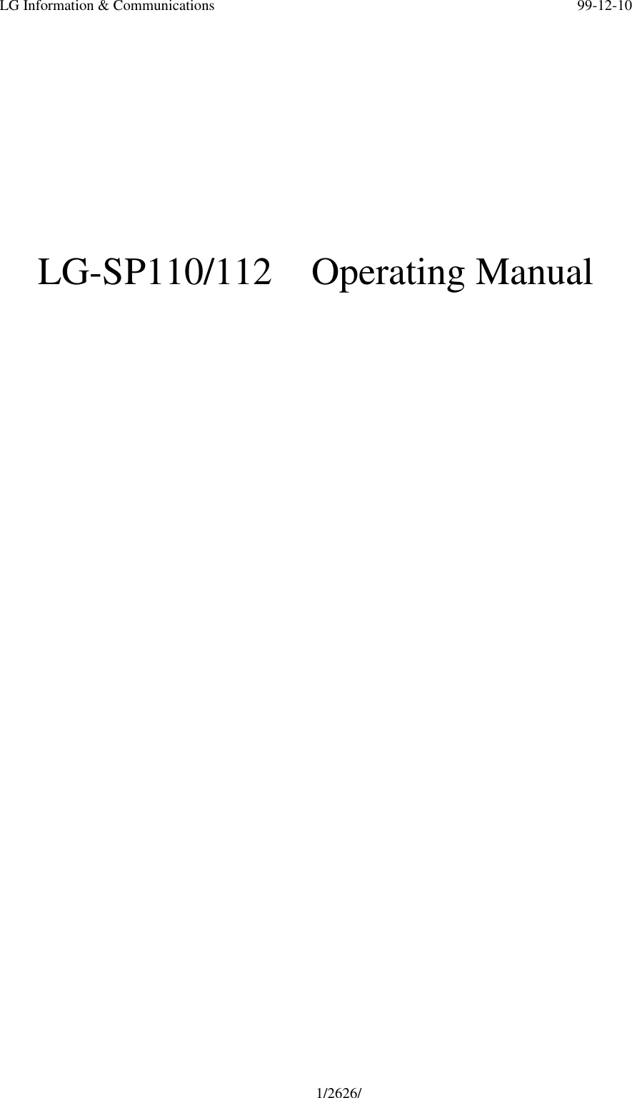LG Information &amp; Communications 99-12-101/2626/  LG-SP110/112  Operating Manual
