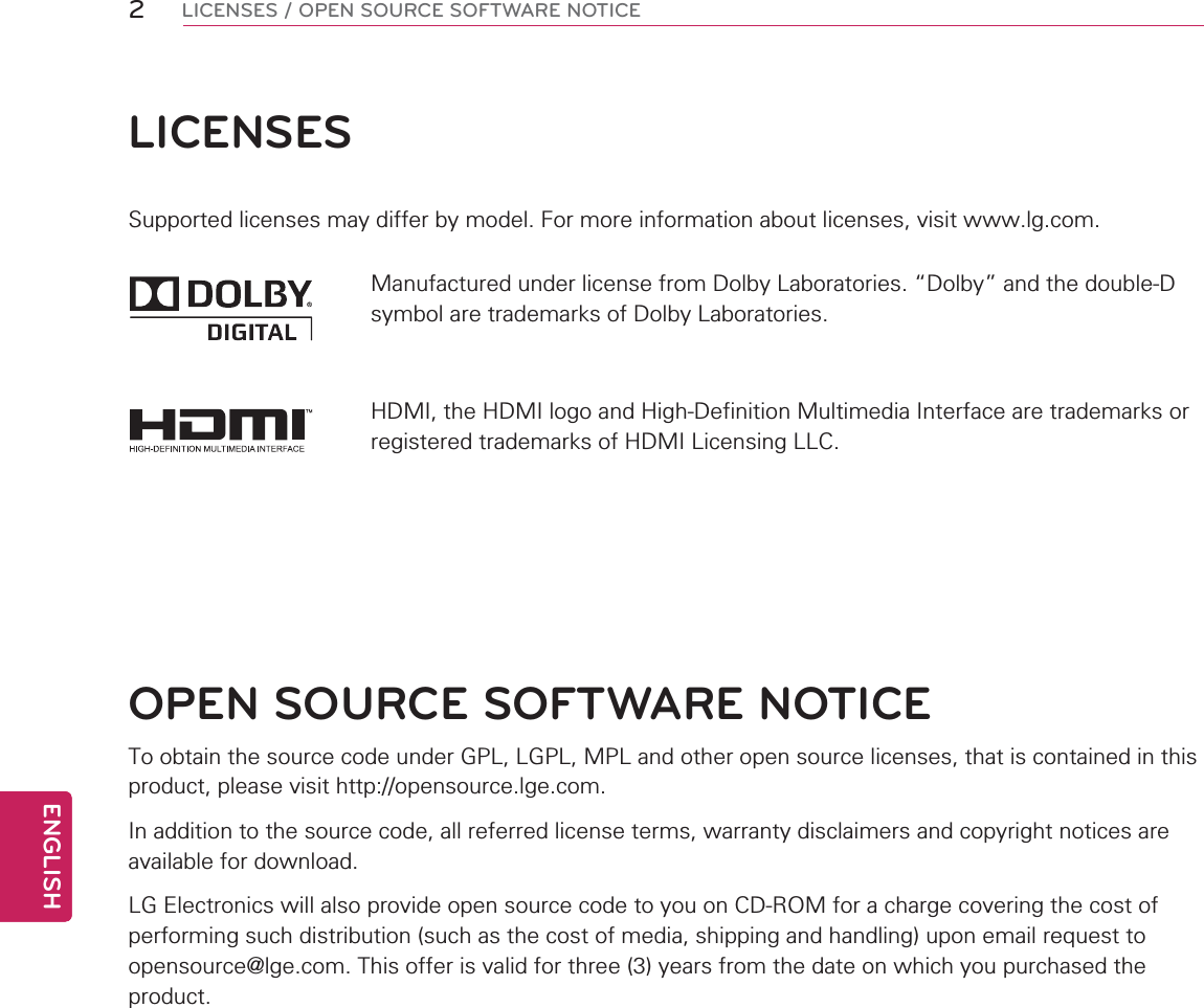 2ENGENGLISHLICENSES / OPEN SOURCE SOFTWARE NOTICELICENSESOPEN SOURCE SOFTWARE NOTICE