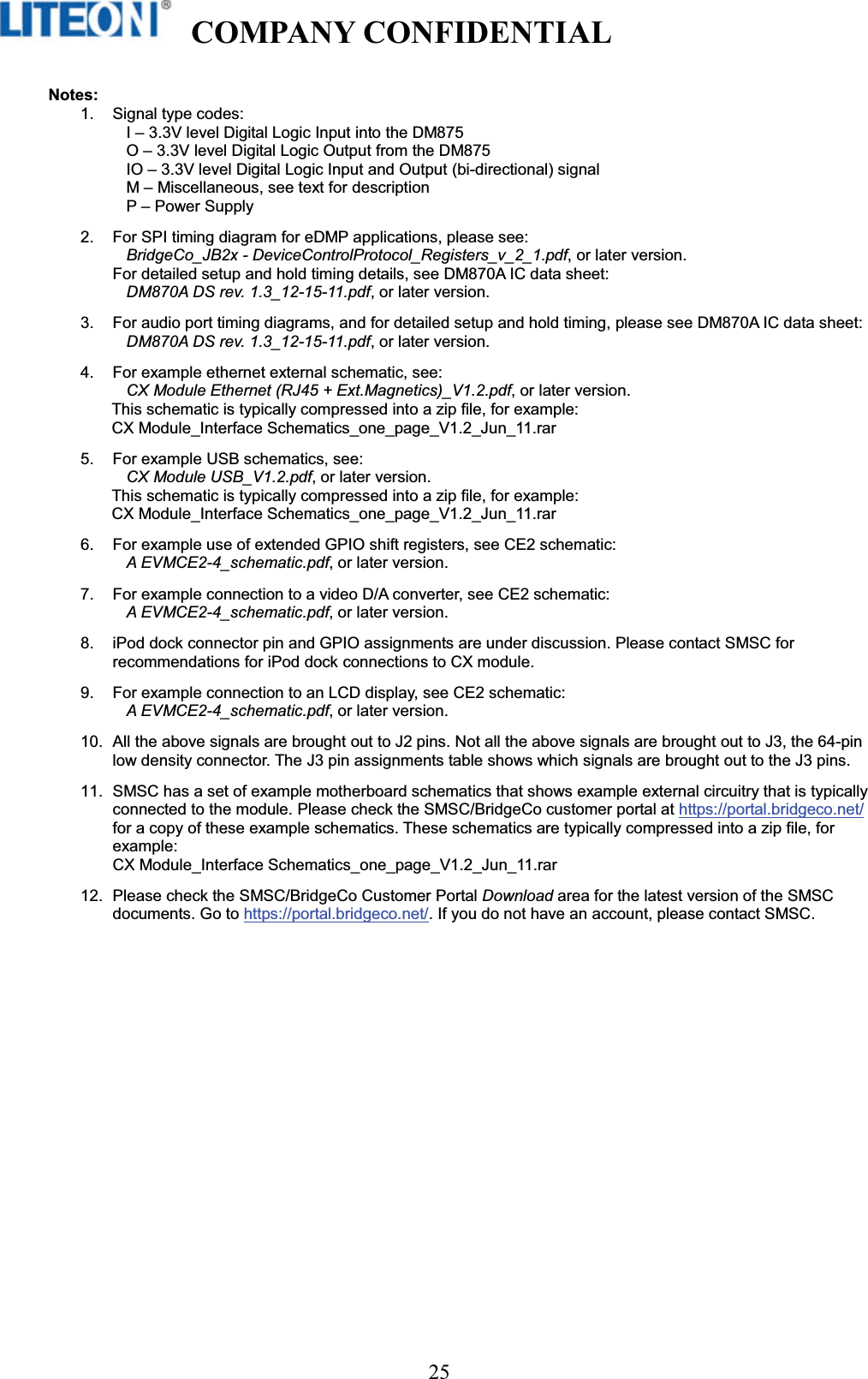   COMPANY CONFIDENTIAL   !25Notes:   BridgeCo_JB2x - DeviceControlProtocol_Registers_v_2_1.pdfDM870A DS rev. 1.3_12-15-11.pdf DM870A DS rev. 1.3_12-15-11.pdf  CX Module Ethernet (RJ45 + Ext.Magnetics)_V1.2.pdf CX Module USB_V1.2.pdf A EVMCE2-4_schematic.pdf A EVMCE2-4_schematic.pdf  A EVMCE2-4_schematic.pdf   Download
