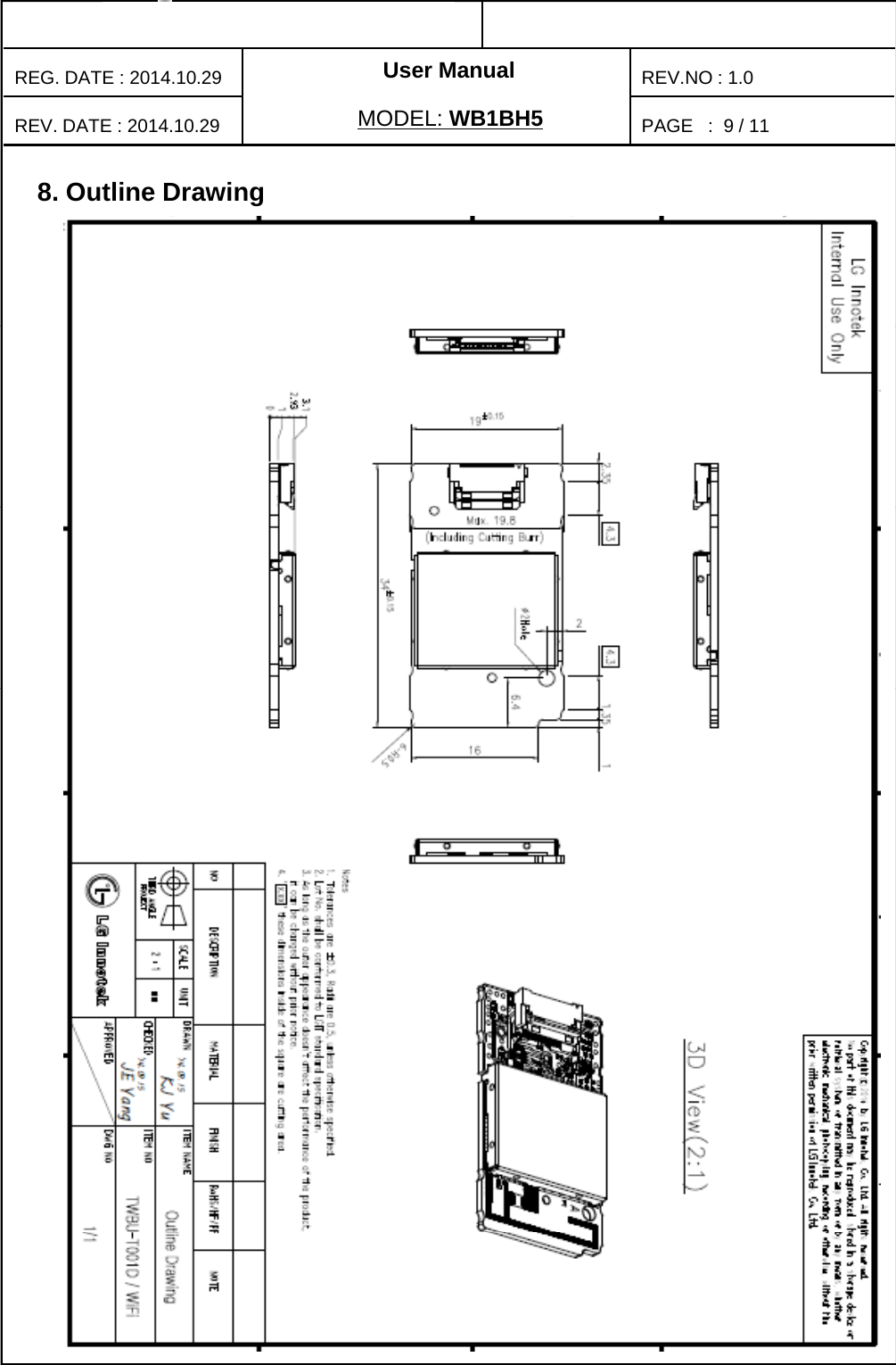 User ManualPAGE   :REG. DATE : 2014.10.29MODEL: WB1BH5REV. DATE : 2014.10.29REV.NO : 1.09/ 118. Outline Drawing©2014 LGIT. All rights reserved.