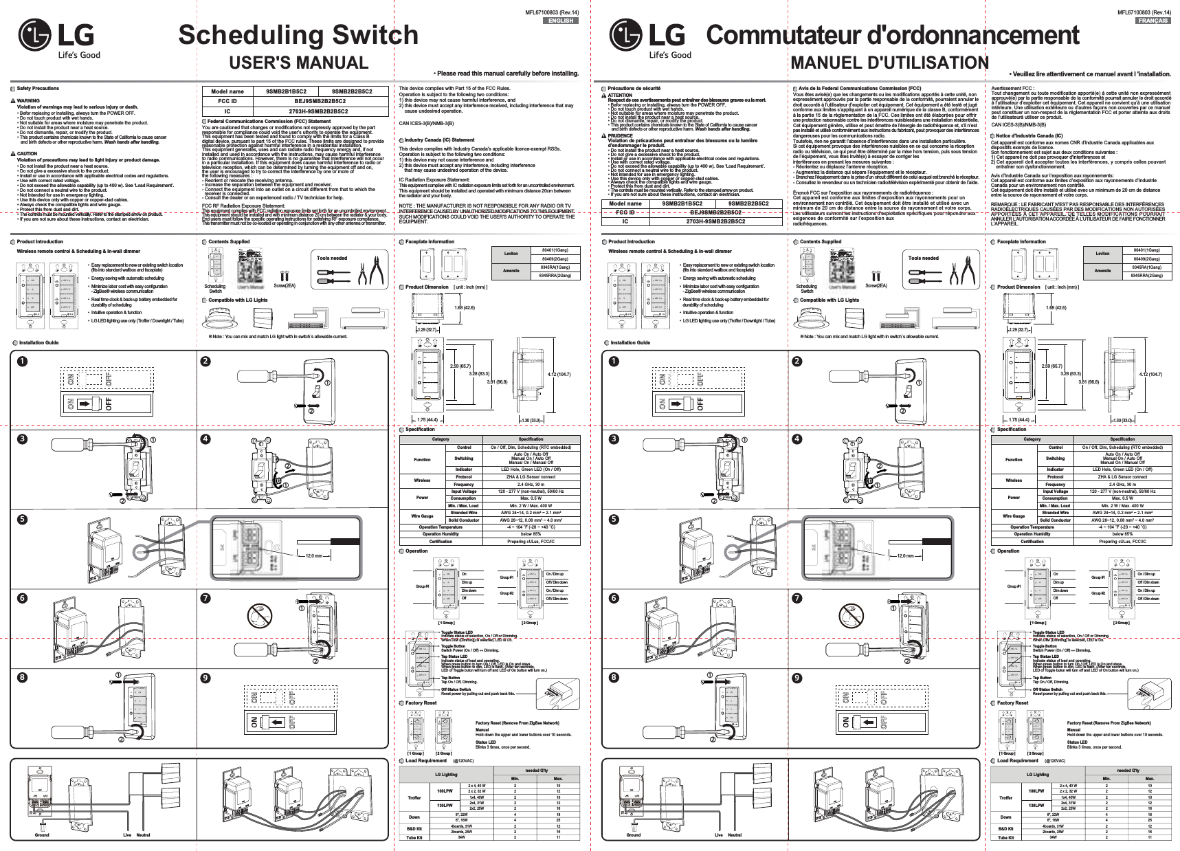 Lg Electronics Usa 9smb2b2b5c2 Scheduling Switch User Manual