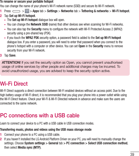 Page 42 of LG Electronics USA D400HN Cellular/PCS GSM/EDGE/WCDMA Phone with WLAN, Bluetooth, and RFID User Manual LG D400hn EN UG FCC  140129 indd