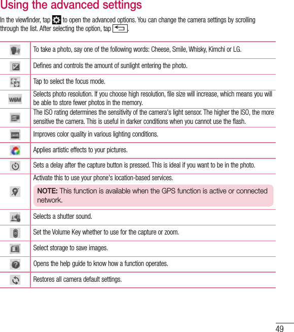 Page 52 of LG Electronics USA D400HN Cellular/PCS GSM/EDGE/WCDMA Phone with WLAN, Bluetooth, and RFID User Manual LG D400hn EN UG FCC  140129 indd