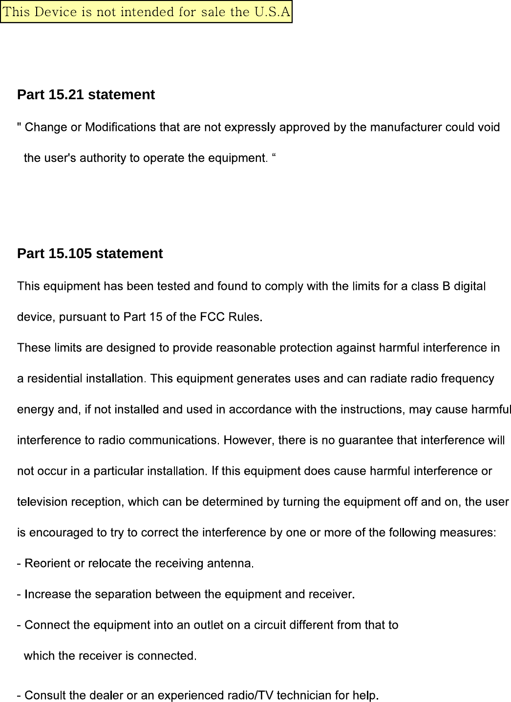 Part 15.21 statementPart 15.105 statement I