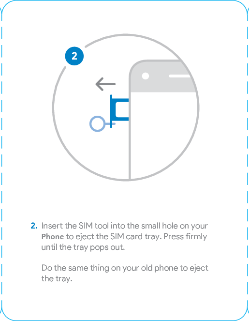 Activate your new PixelIf you haven’t already activated your phone with your carrier, you’ll need to put your old SIM card into your new Pixel. Follow these steps to learn how. You can nd the SIM tool in your Pixel box.For iPhone® users, turn o iMessage® on your old phone before following the steps so you can get your text messages on your Pixel. For help, visit g.co/imessagehelp1. Make sure both phones are turned o before removing your SIM card. 2. Inse the SIM tool into the small hole on your Phone to eject the SIM card tray. Press firmly until the tray pops out. Do the same thing on your old phone to eject the tray. 3.  Remove the SIM card from your old phone and place it into the SIM tray on your new phone.Gently push the tray in until it clicks into place.4.  Press and hold the power buon for 5 seconds to turn on your Pixel. You’re now connected to your network and can sta using your new Pixel.Inside the boxPixel EarbudsUSB-C cablePower adapterQuick SwitchAdapterEarbud adapterSIM tool