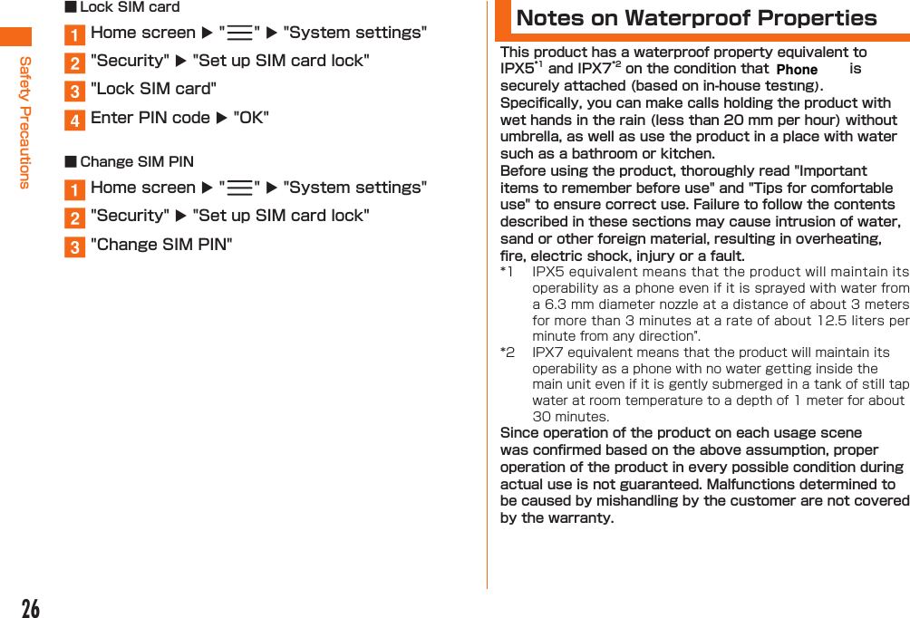 26 a u ub uc d u a u ub uc Notes on Waterproof Properties  Phone