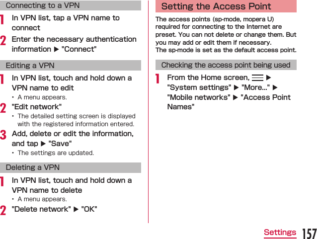 Connecting to a VPNa buEditing a VPNa  b cu Deleting a VPNa  buChecking the access point being useda  uuuu157