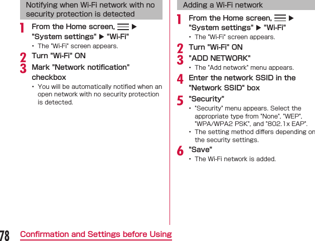 Notifying when Wi-Fi network with no security protection is detecteda  uu bc Adding a Wi-Fi networka  uu bc de  󰮏f 78
