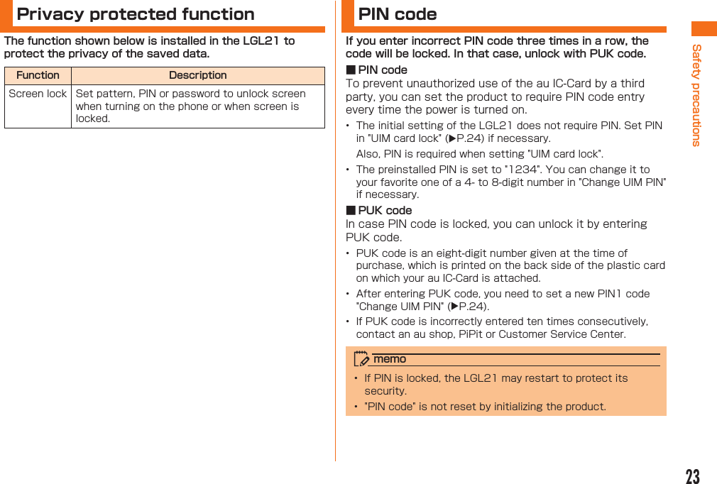 23 Privacy protected function   PIN code  u    u   