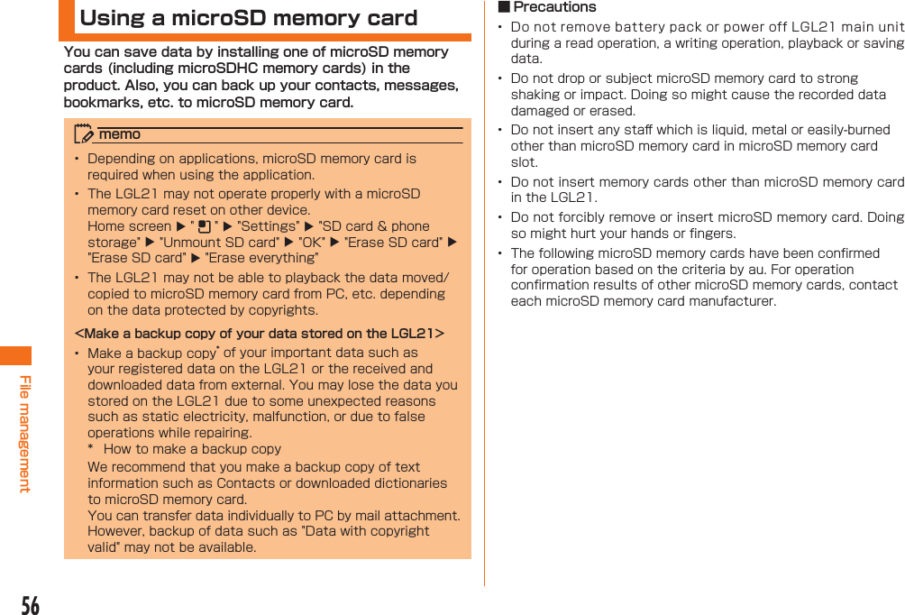 56 Using a microSD memory card  u uuuuuuu       󰮏   