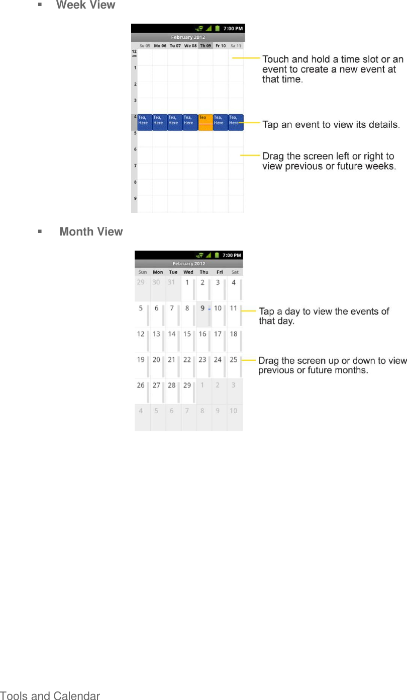  Tools and Calendar      Week View    Month View     