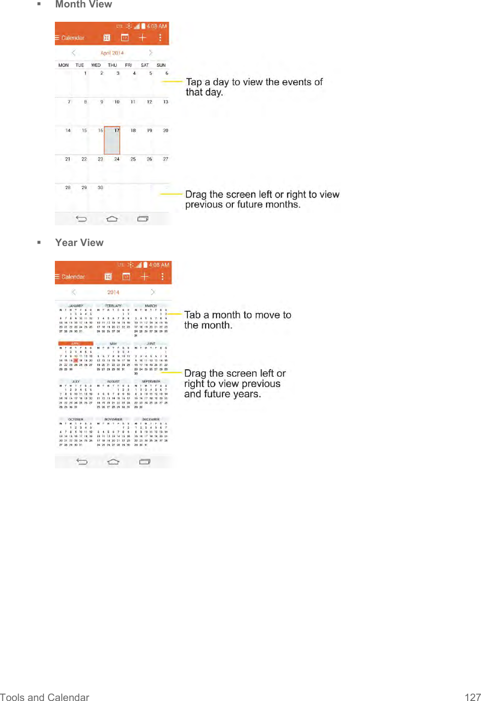 Tools and Calendar  127  Month View   Year View     