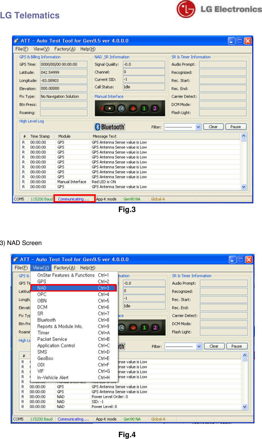 LG Telematics                                Fig.3  3) NAD Screen  Fig.4 