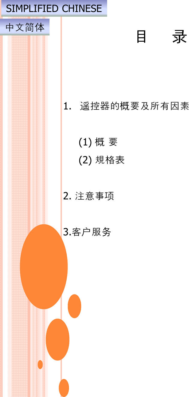 录录录录1. 󰊍控概(1) 概(2) 規格2. 󰪡3.客户务SIMPLIFIED CHINESE