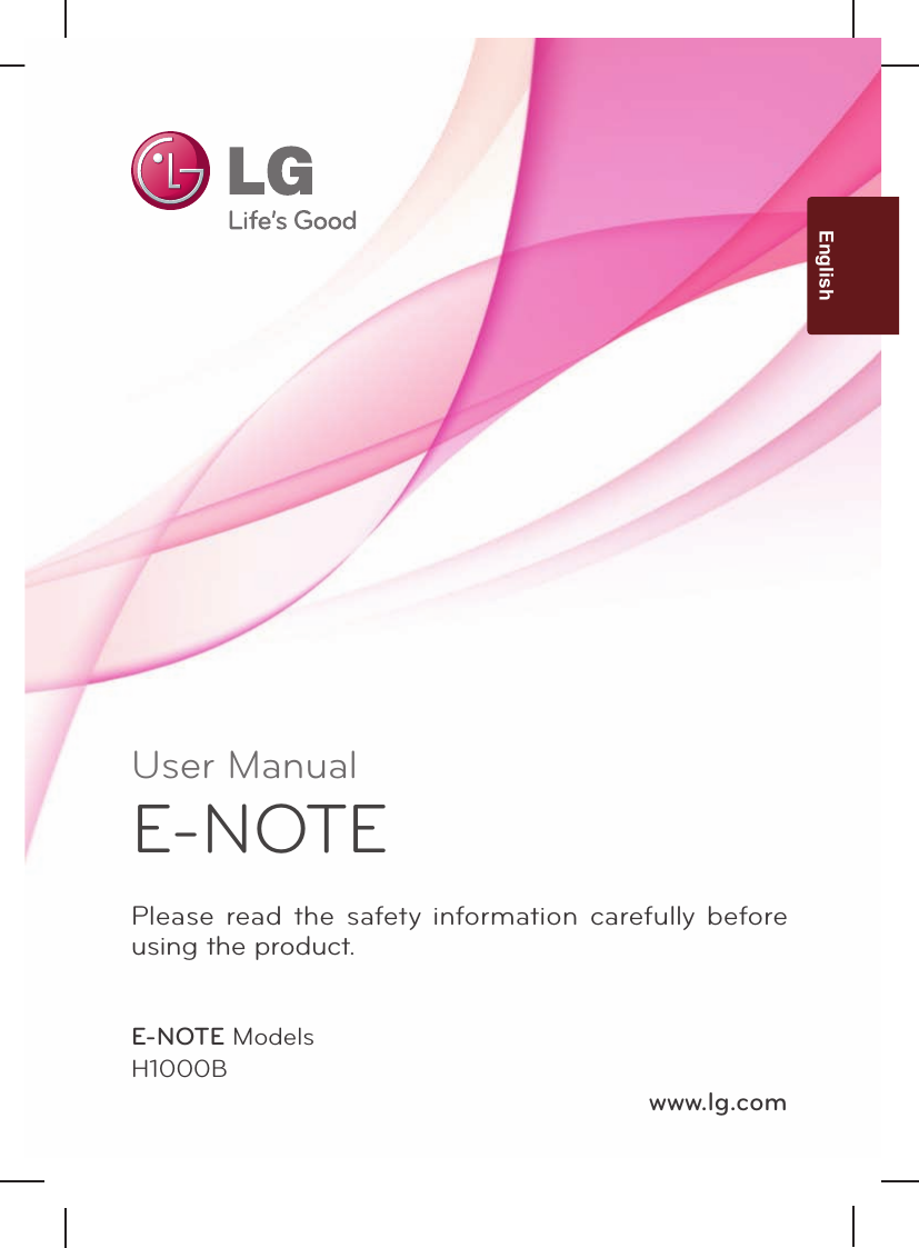 1User ManualE-NOTEE-NOTE ModelsH1000Bwww.lg.comPlease read the safety information carefully before using the product.English