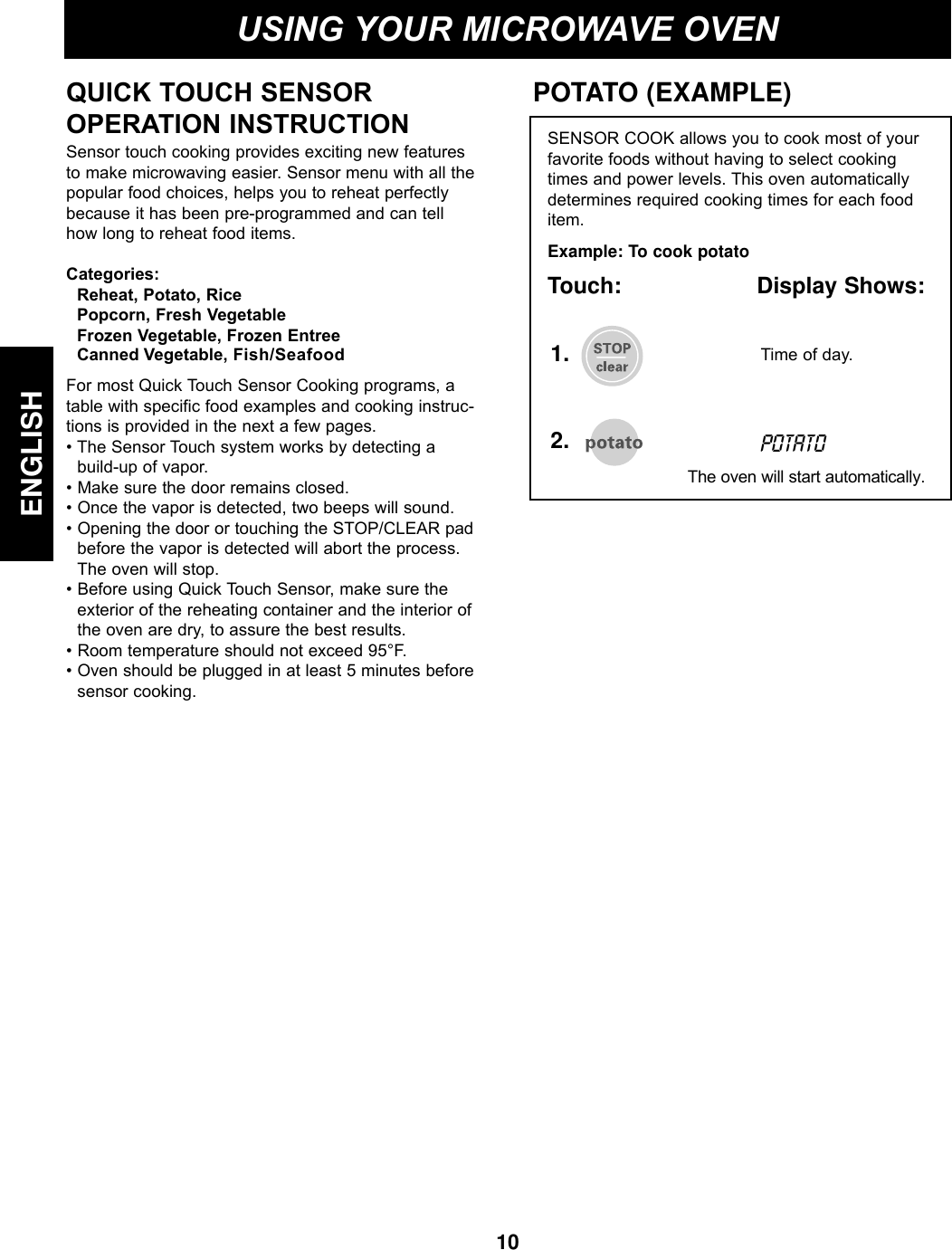 Page 10 of LG Electronics USA S205ZM Microwave Oven User Manual