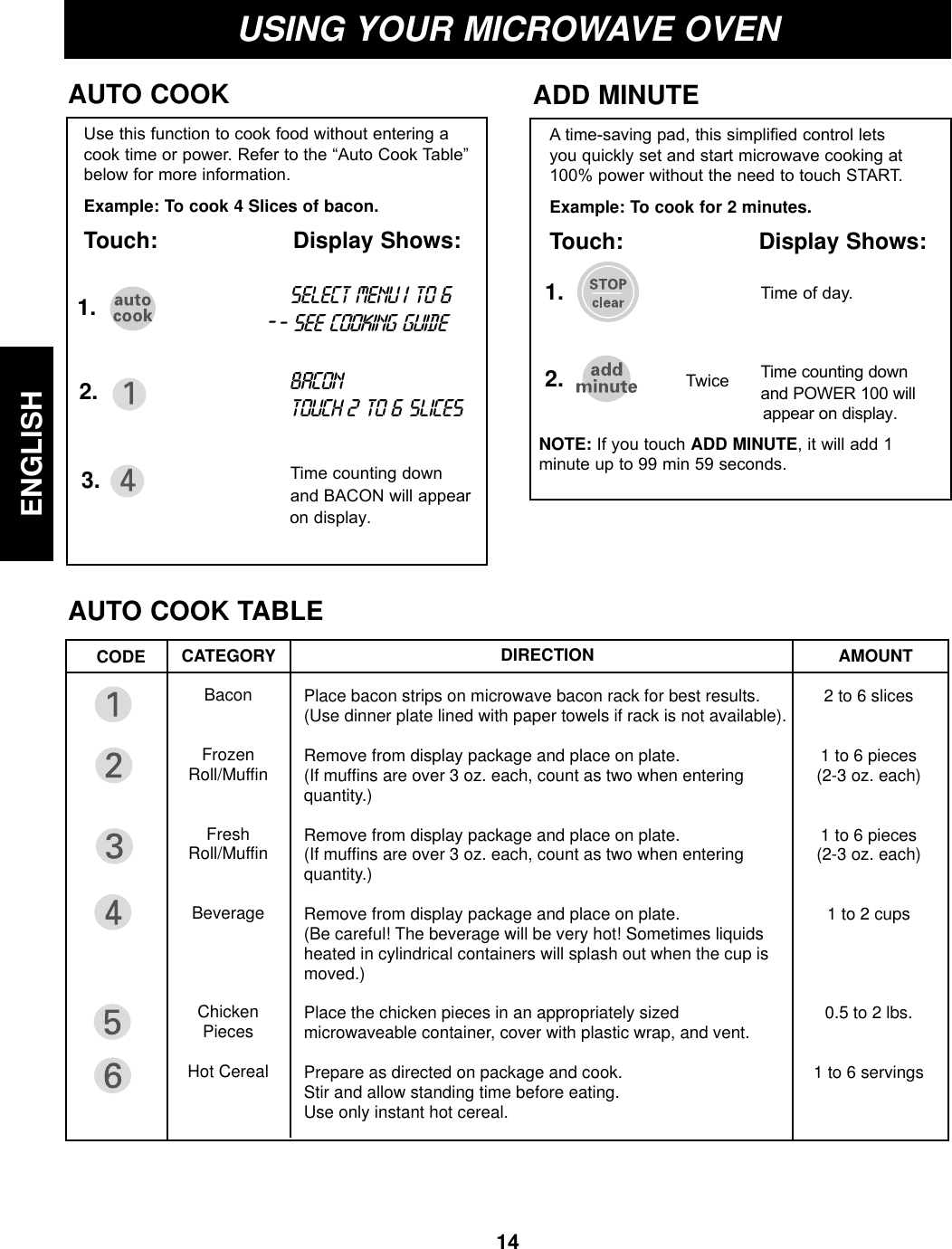 Page 14 of LG Electronics USA S205ZM Microwave Oven User Manual