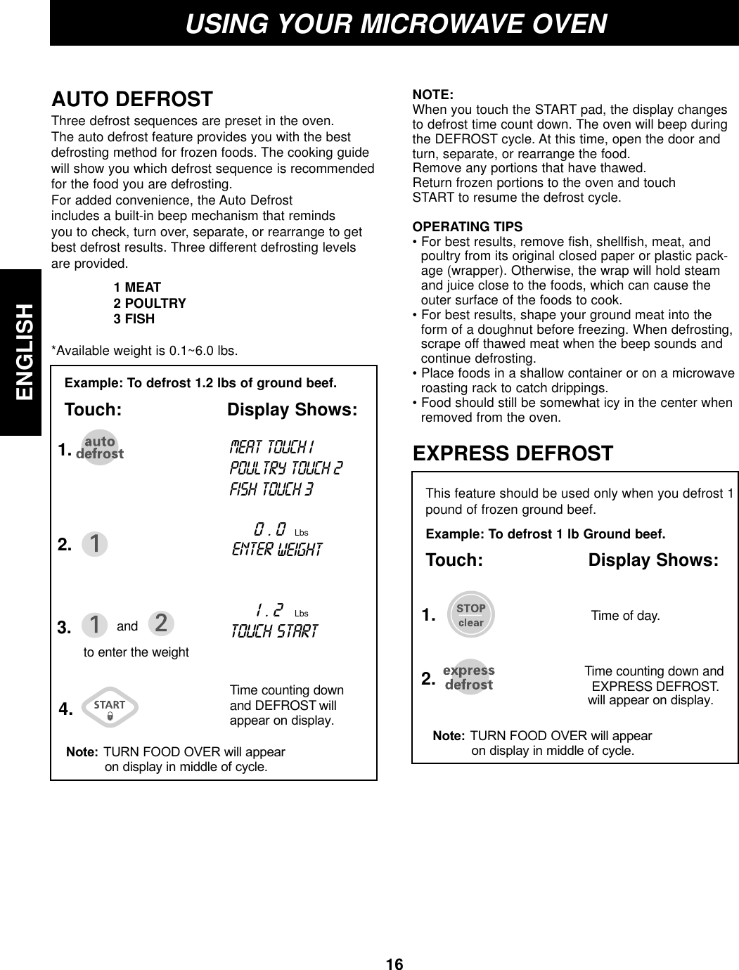 Page 16 of LG Electronics USA S205ZM Microwave Oven User Manual