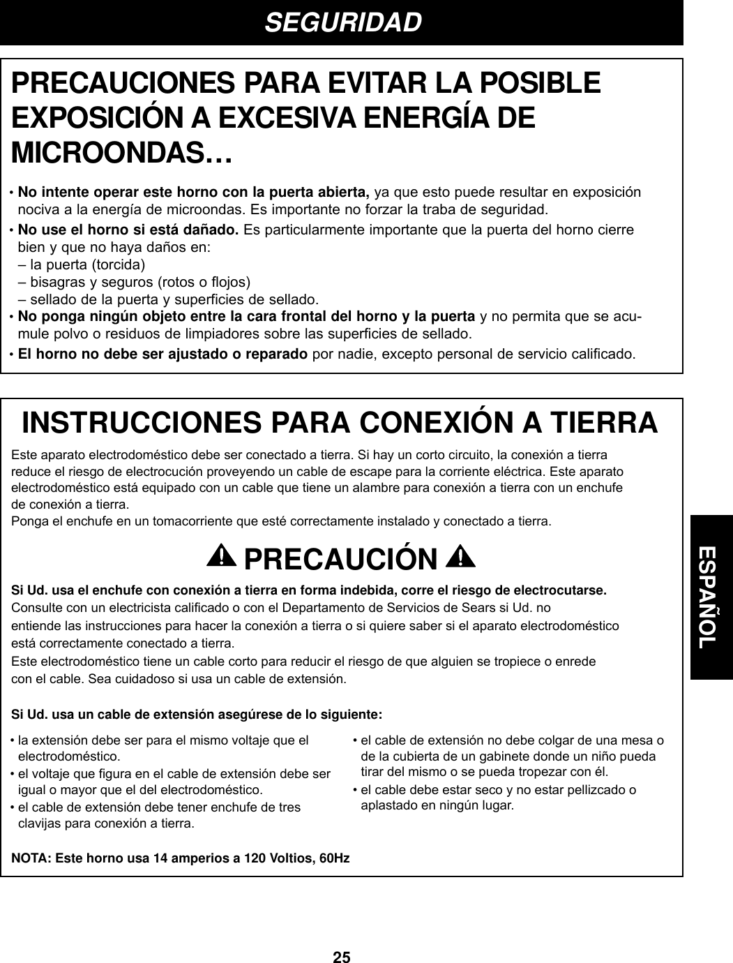 Page 25 of LG Electronics USA S205ZM Microwave Oven User Manual