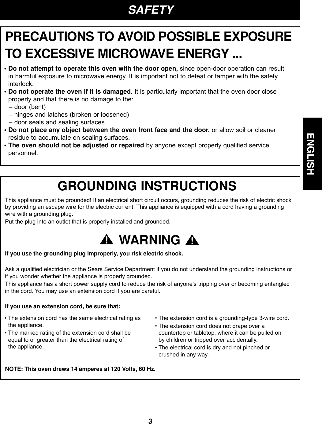 Page 3 of LG Electronics USA S205ZM Microwave Oven User Manual