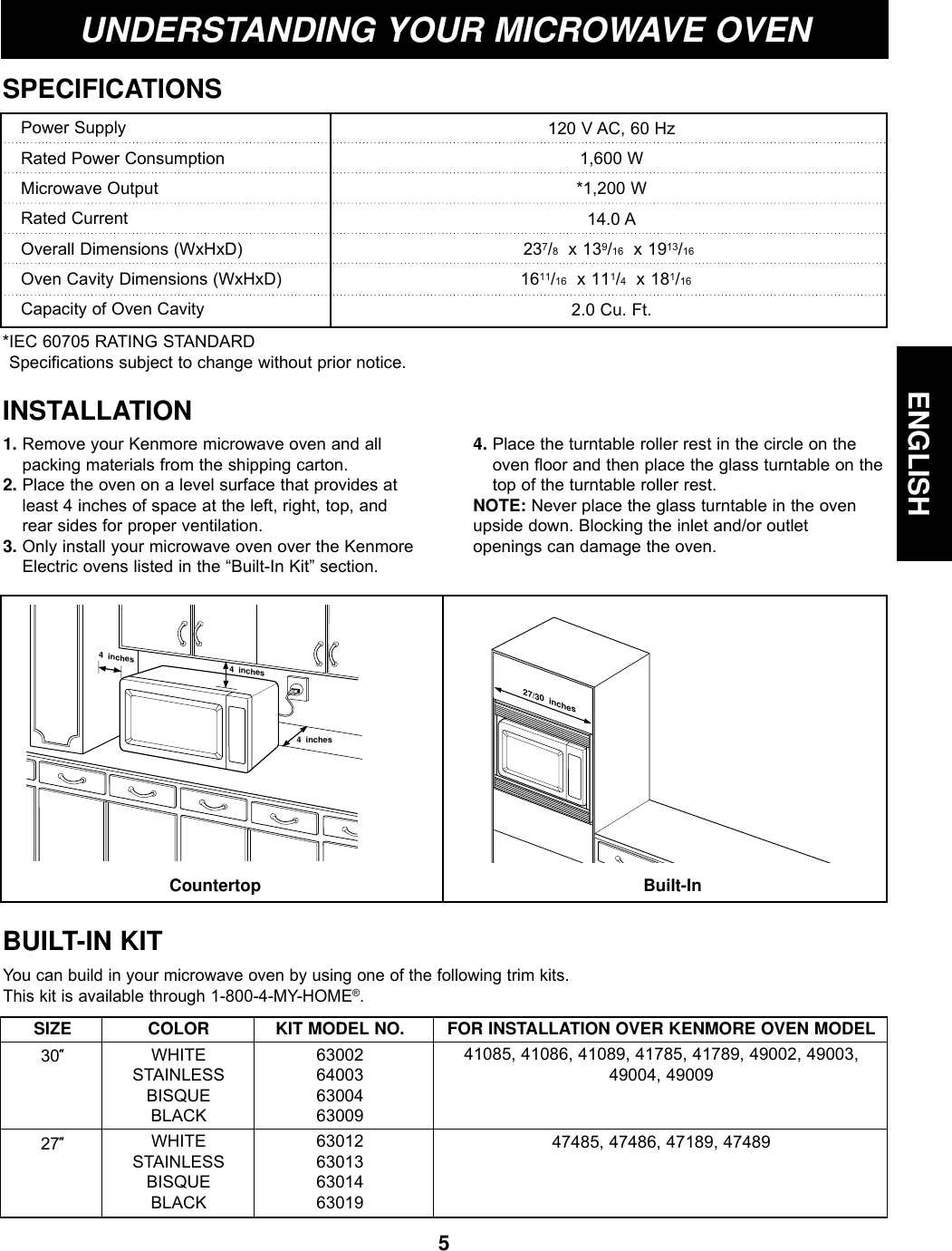 Page 5 of LG Electronics USA S205ZM Microwave Oven User Manual