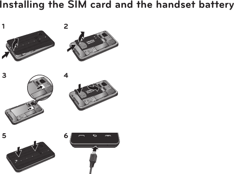 12Installing the SIM card and the handset battery1 2345 6