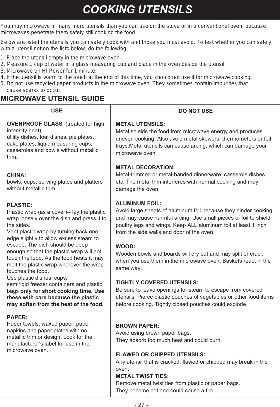 Page 27 of LG Electronics USA V174NAA Microwave oven User Manual users manual