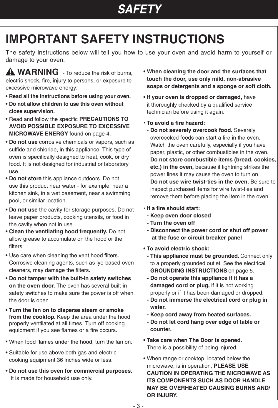Page 3 of LG Electronics USA V174NAA Microwave oven User Manual users manual