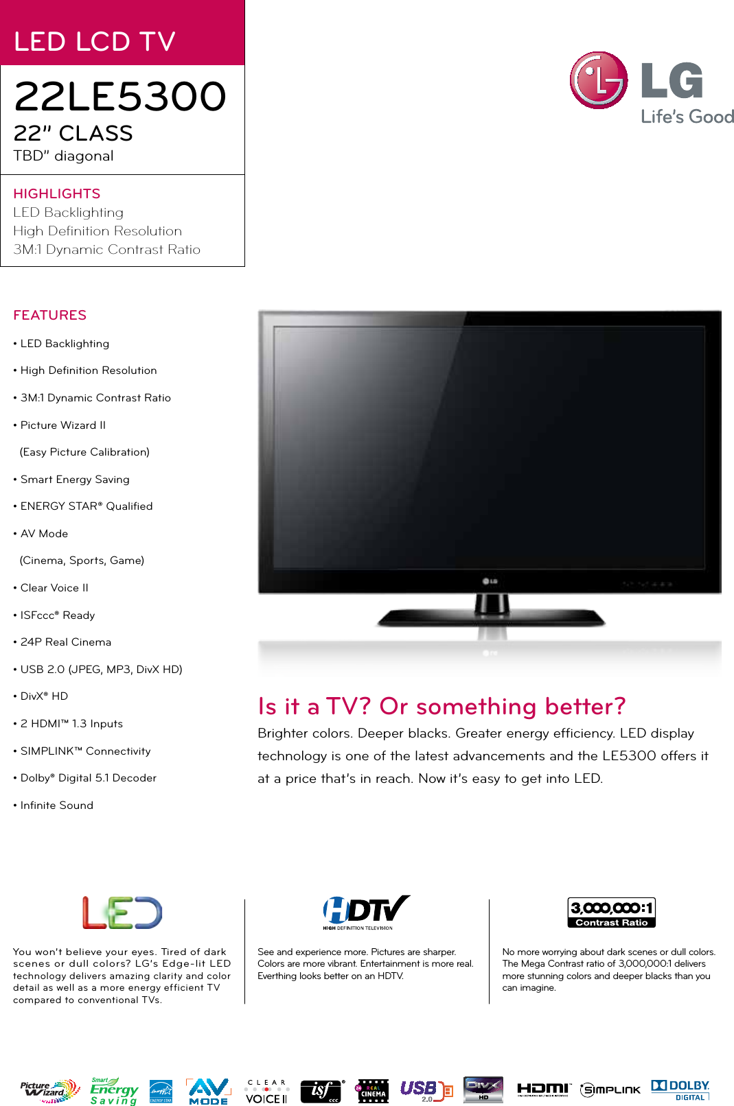 Page 1 of 2 - LG 22LE5300 User Manual Specification He Lcd Ss 22LE5300-5