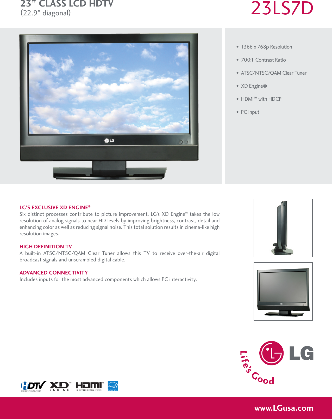 Page 1 of 2 - LG 23LS7D User Manual Specification Spec Sheet