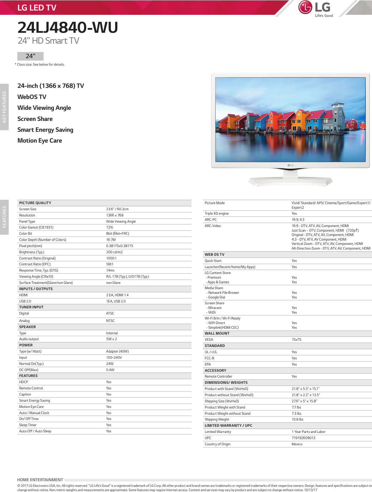 Page 1 of 1 - LG 24LJ4840-WU User Manual Specification Spec Sheet 10242017
