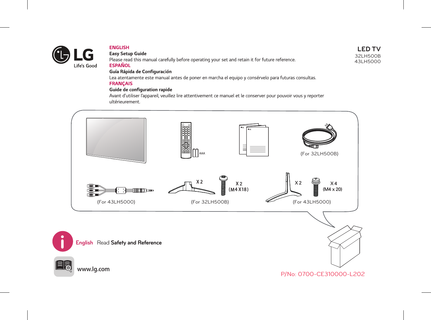 Page 1 of 8 - LG 43LH5000 32E3100+43E3100 QSG (Non-smart)_20160120 User Manual Quick Setup Guide 32LH500B (Non-smart) 20160120