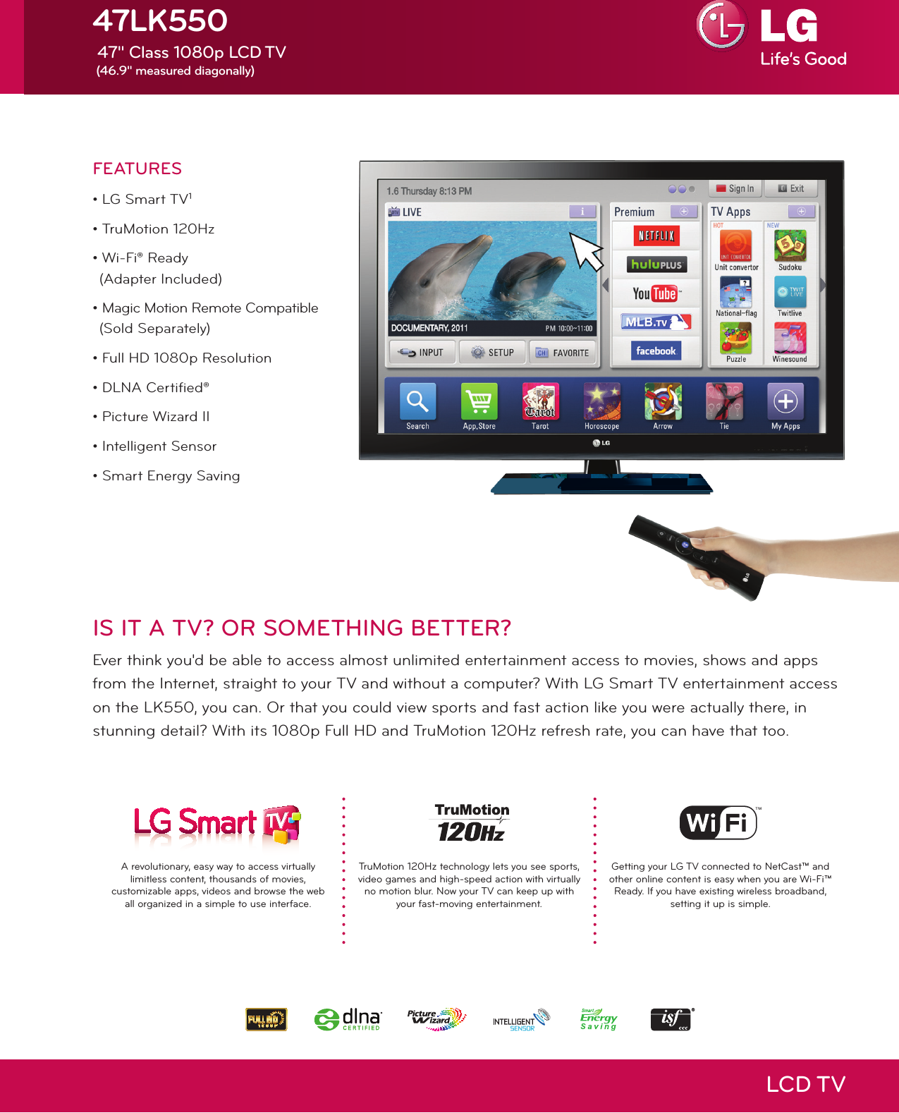 Page 1 of 2 - LG 47LK550 User Manual Specification Television Spec Sheet