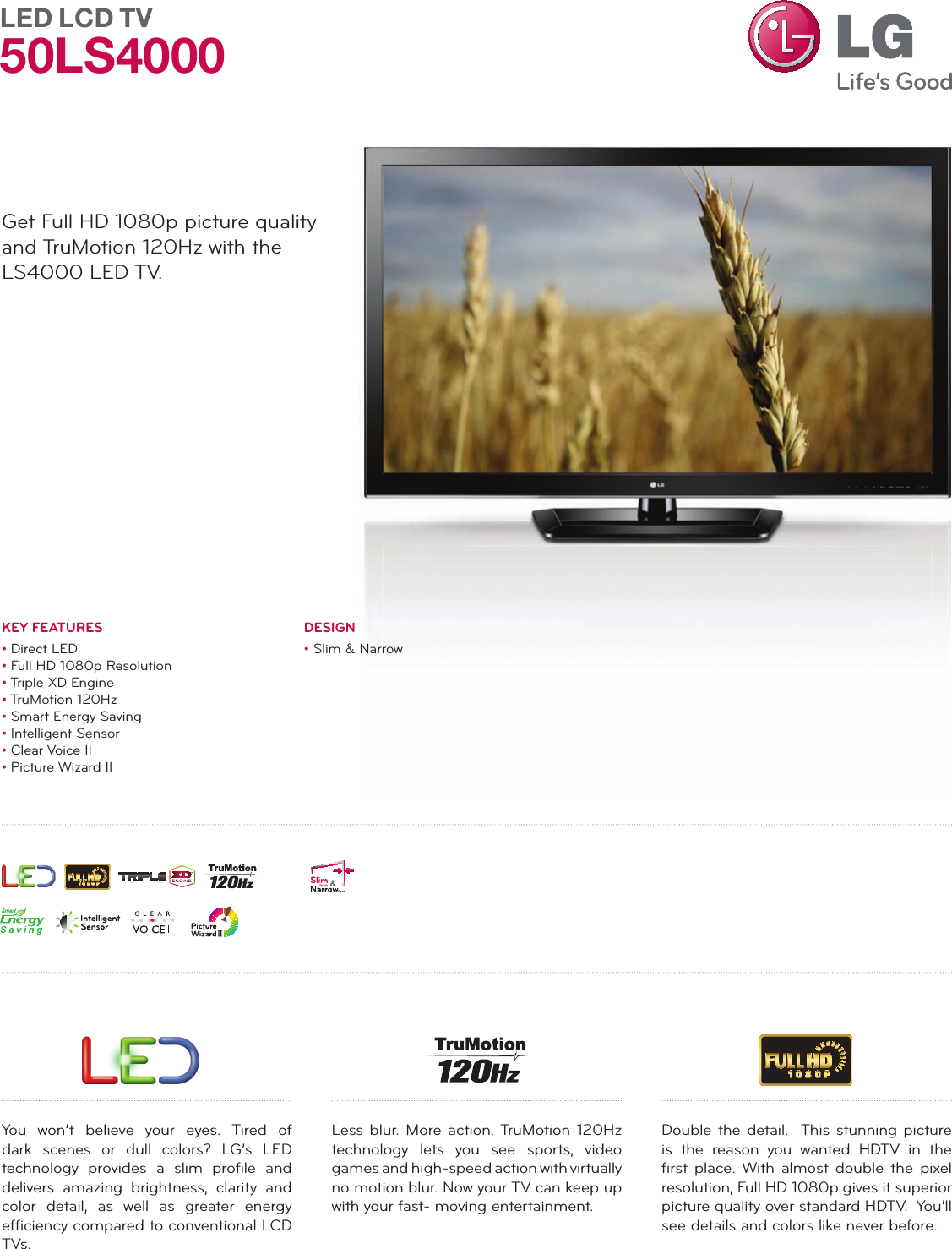 Lg 50ls4000 User Manual Specification Spec Sheets 2012 He Lcd 0