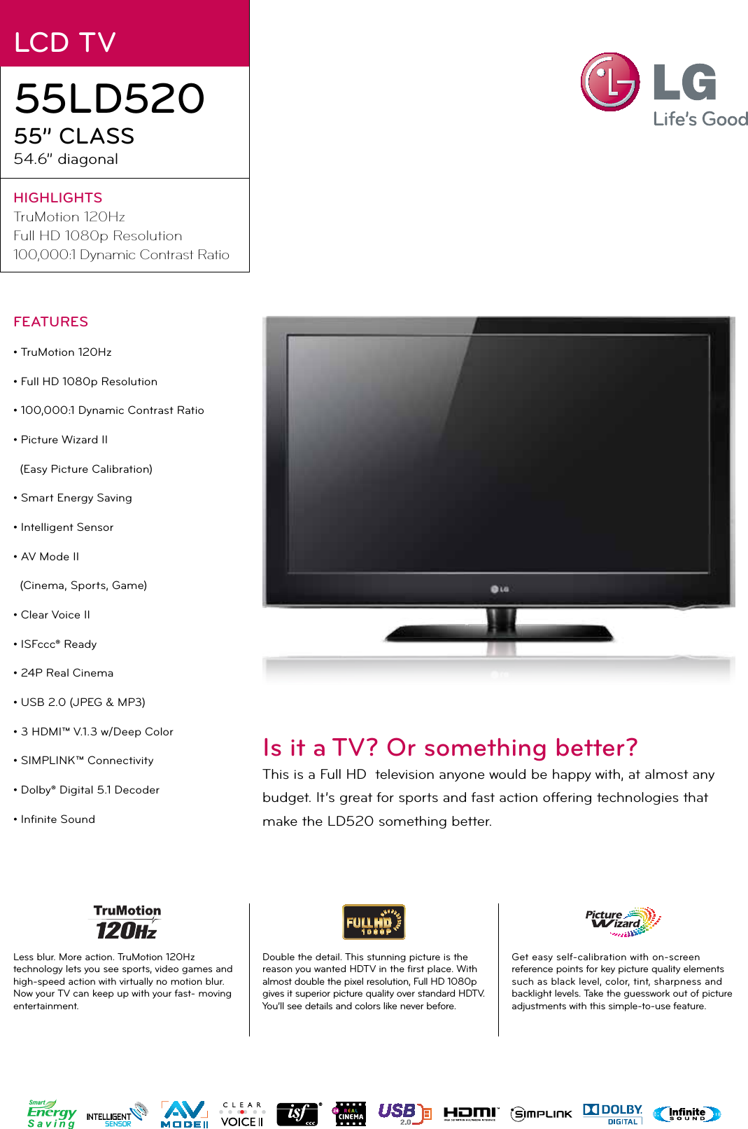 Page 1 of 2 - LG 55LD520 User Manual Specification He Lcd Ss 55LD520-3