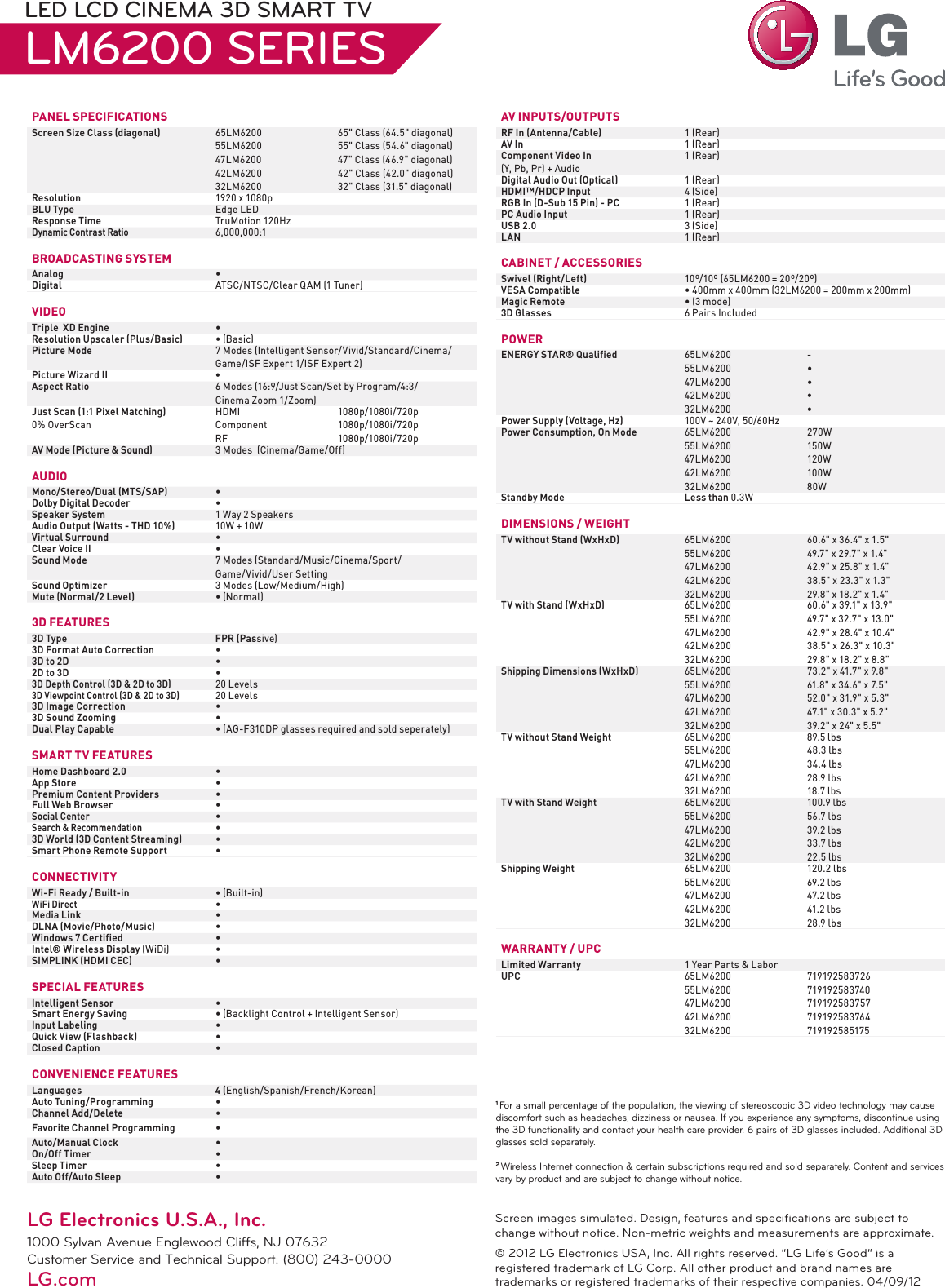 Page 2 of 2 - LG 55LM6200 User Manual Specification TV LCD LM6200 Spec