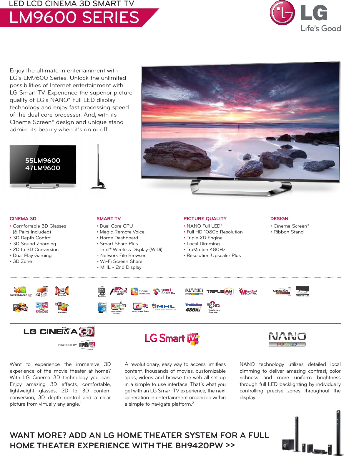Page 1 of 2 - LG 55LM9600 User Manual Specification TV LCD LM9600 Spec