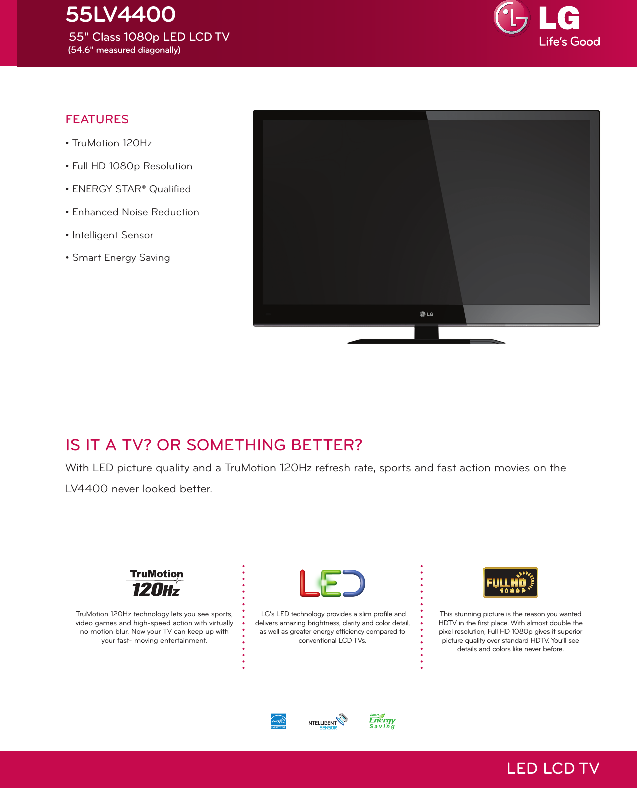 Page 1 of 2 - LG 55LV4400 User Manual Specification TV Spec Sheet