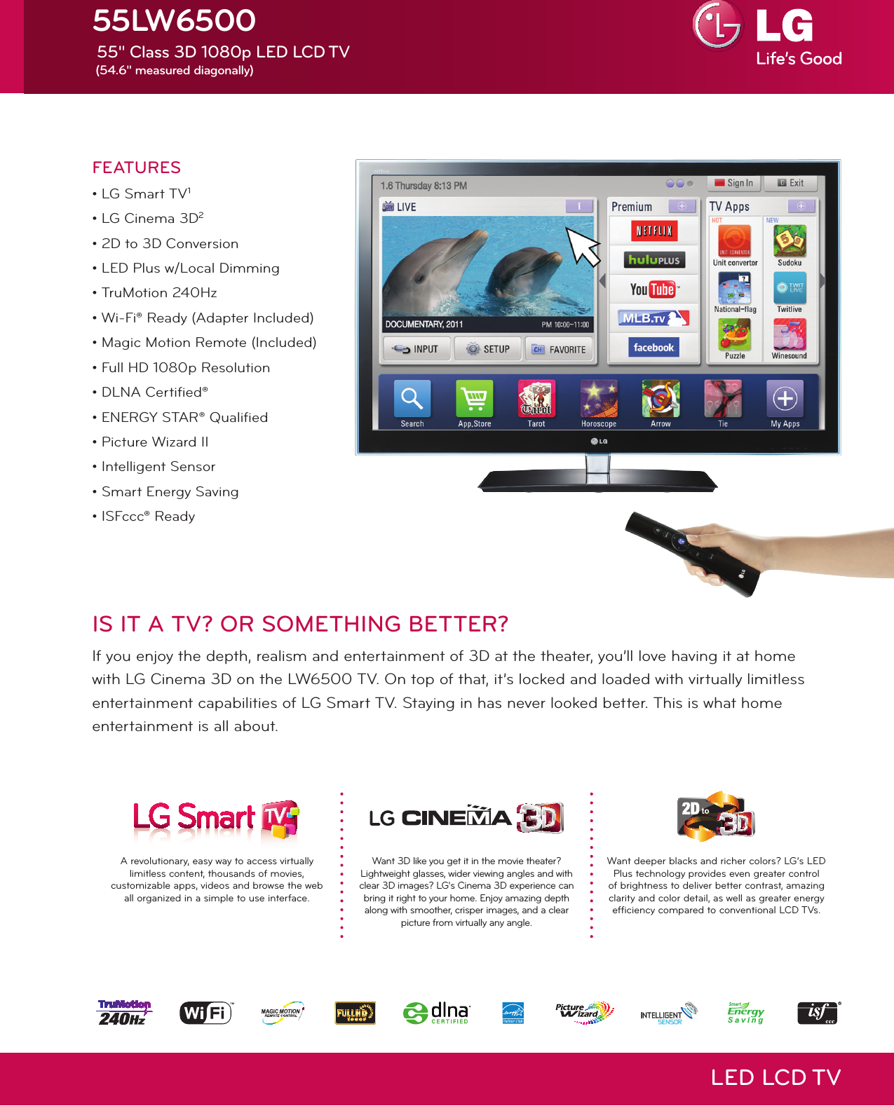 Page 1 of 2 - LG 55LW6500 User Manual Specification Spec Sheet V2.0
